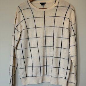 Women’s 100% Merina wool Theory cream and black  Grid Pattern Sweater Medium